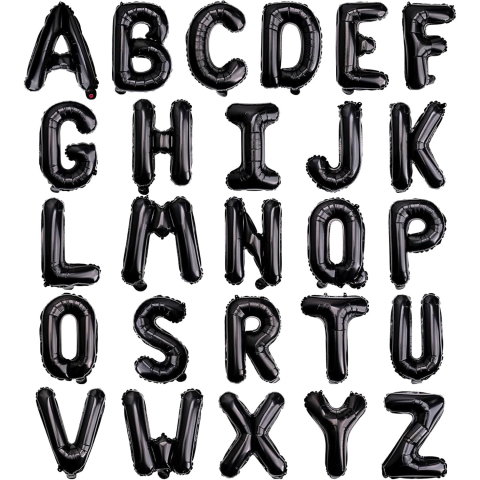 Litere - Balon Folie Metalizata Litera T, Flippy, 40 cm, Umflati cu Heliu sau Aer, Ambalaj Individual, Pai inclus, Negru