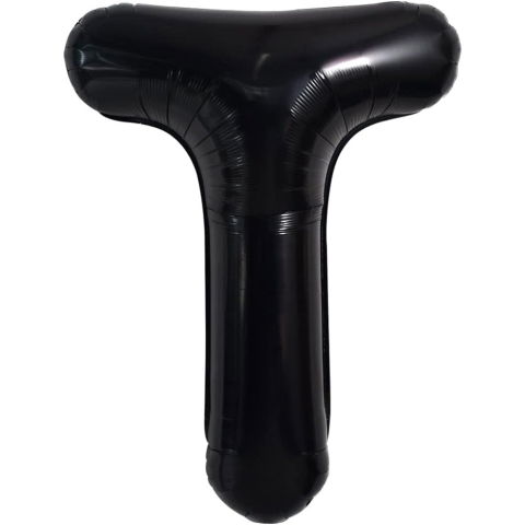 Litere - Balon Folie Metalizata Litera T, Flippy, 40 cm, Umflati cu Heliu sau Aer, Ambalaj Individual, Pai inclus, Negru