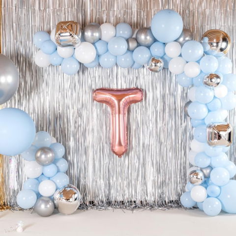 Litere - Balon Folie Metalizata Litera T, Flippy, 40 cm, Umflati cu Heliu sau Aer, Ambalaj Individual, Pai inclus, Rose Gold