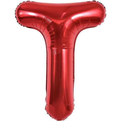 Litere - Balon Folie Metalizata Litera T, Flippy, 40 cm, Umflati cu Heliu sau Aer, Ambalaj Individual, Pai inclus, Rosu