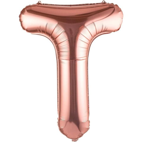 Litere - Balon Folie Metalizata Litera T, Flippy, 80 cm, Umflati cu Heliu sau Aer, Ambalaj Individual, Pai inclus, Rose Gold