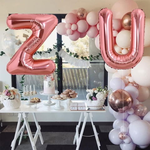 Litere - Balon Folie Metalizata Litera U, Flippy, 100 cm, Umflati cu Heliu sau Aer, Ambalaj Individual, Pai inclus, Rose Gold