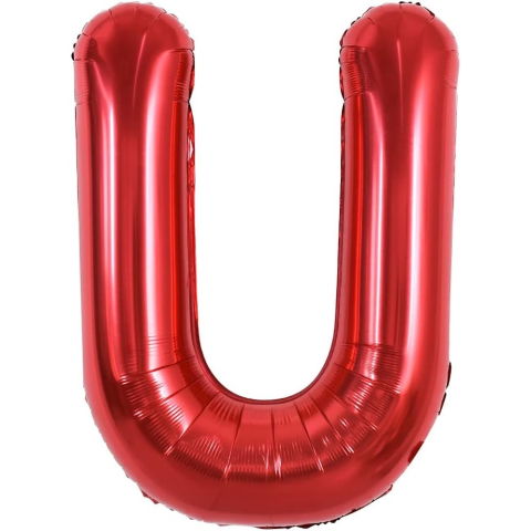 Litere - Balon Folie Metalizata Litera U, Flippy, 40 cm, Umflati cu Heliu sau Aer, Ambalaj Individual, Pai inclus, Rosu