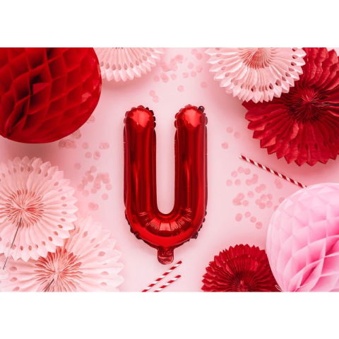 Litere - Balon Folie Metalizata Litera U, Flippy, 40 cm, Umflati cu Heliu sau Aer, Ambalaj Individual, Pai inclus, Rosu
