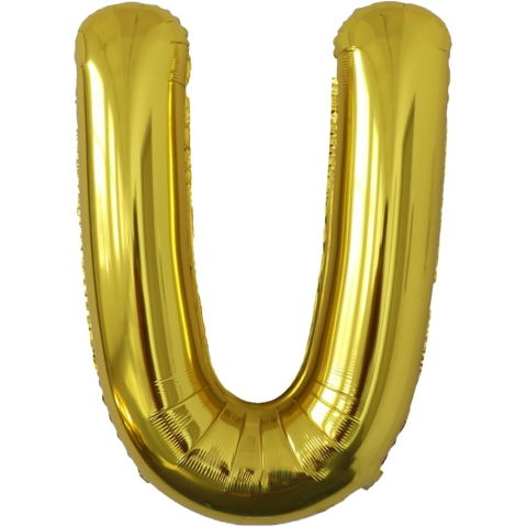Litere - Balon Folie Metalizata Litera U, Flippy, 80 cm, Umflati cu Heliu sau Aer, Ambalaj Individual, Pai inclus, Auriu