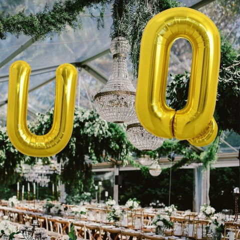 Litere - Balon Folie Metalizata Litera U, Flippy, 80 cm, Umflati cu Heliu sau Aer, Ambalaj Individual, Pai inclus, Auriu