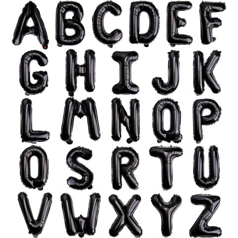 Litere - Balon Folie Metalizata Litera V, Flippy, 40 cm, Umflati cu Heliu sau Aer, Ambalaj Individual, Pai inclus, Negru