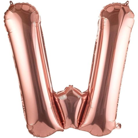 Litere - Balon Folie Metalizata Litera W, Flippy, 100 cm, Umflati cu Heliu sau Aer, Ambalaj Individual, Pai inclus, Rose Gold