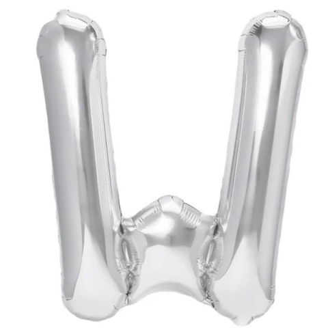 Litere - Balon Folie Metalizata Litera W, Flippy, 40 cm, Umflati cu Heliu sau Aer, Ambalaj Individual, Pai inclus, Argintiu