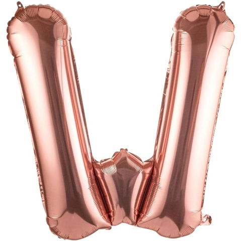 Litere - Balon Folie Metalizata Litera W, Flippy, 80 cm, Umflati cu Heliu sau Aer, Ambalaj Individual, Pai inclus, Rose Gold