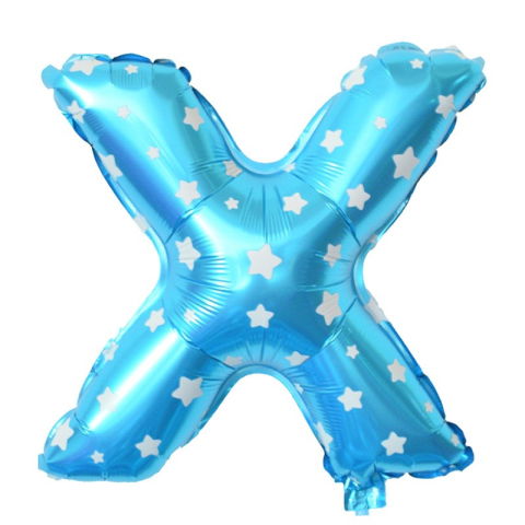 Petrecere - Balon Folie Metalizata Litera X, Flippy, 40 cm, Cu Imprimeu Stelute, Umflati cu Heliu sau Aer, Ambalaj Individual, Pai inclus, Albastru
