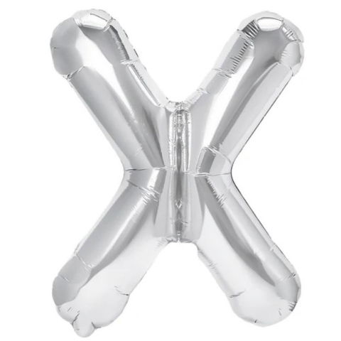 Litere - Balon Folie Metalizata Litera X, Flippy, 40 cm, Umflati cu Heliu sau Aer, Ambalaj Individual, Pai inclus, Argintiu