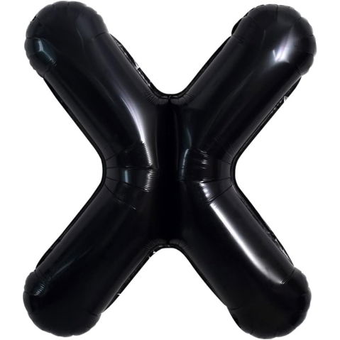 Litere - Balon Folie Metalizata Litera X, Flippy, 40 cm, Umflati cu Heliu sau Aer, Ambalaj Individual, Pai inclus, Negru