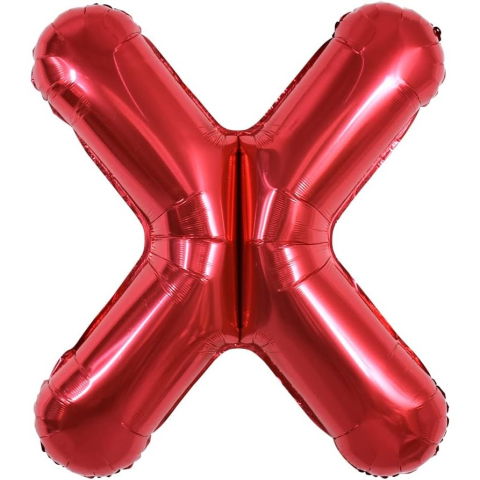 Litere - Balon Folie Metalizata Litera X, Flippy, 40 cm, Umflati cu Heliu sau Aer, Ambalaj Individual, Pai inclus, Rosu