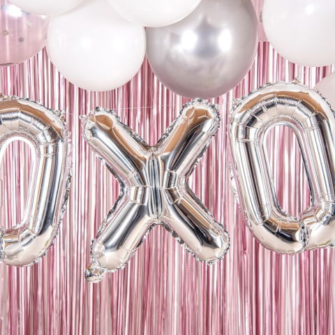 Litere - Balon Folie Metalizata Litera X, Flippy, 80 cm, Umflati cu Heliu sau Aer, Ambalaj Individual, Pai inclus, Argintiu