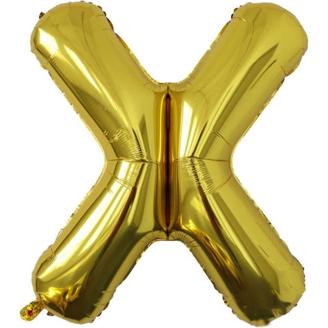 Litere - Balon Folie Metalizata Litera X, Flippy, 80 cm, Umflati cu Heliu sau Aer, Ambalaj Individual, Pai inclus, Auriu