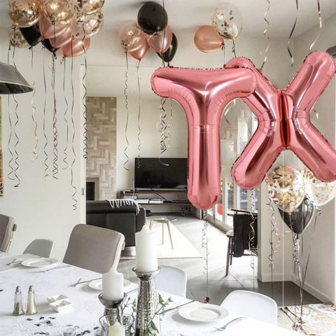 Litere - Balon Folie Metalizata Litera X, Flippy, 80 cm, Umflati cu Heliu sau Aer, Ambalaj Individual, Pai inclus, Rose Gold