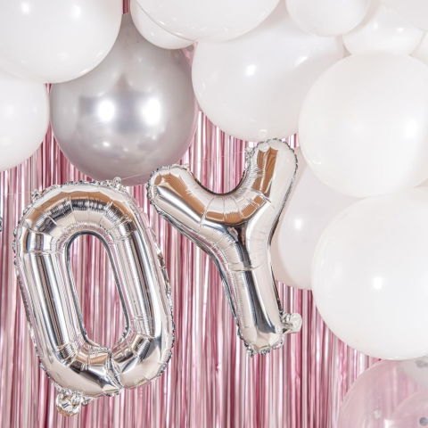 Litere - Balon Folie Metalizata Litera Y, Flippy, 40 cm, Umflati cu Heliu sau Aer, Ambalaj Individual, Pai inclus, Argintiu