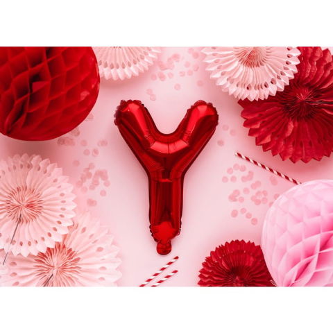 Litere - Balon Folie Metalizata Litera Y, Flippy, 40 cm, Umflati cu Heliu sau Aer, Ambalaj Individual, Pai inclus, Rosu