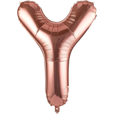 Litere - Balon Folie Metalizata Litera Y, Flippy, 80 cm, Umflati cu Heliu sau Aer, Ambalaj Individual, Pai inclus, Rose Gold