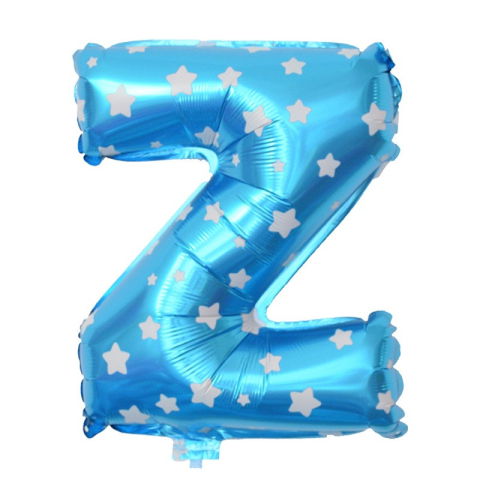 Petrecere - Balon Folie Metalizata Litera Z, Flippy, 40 cm, Cu Imprimeu Stelute, Umflati cu Heliu sau Aer, Ambalaj Individual, Pai inclus, Albastru