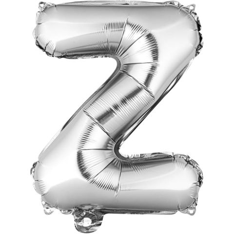 Litere - Balon Folie Metalizata Litera Z, Flippy, 40 cm, Umflati cu Heliu sau Aer, Ambalaj Individual, Pai inclus, Argintiu