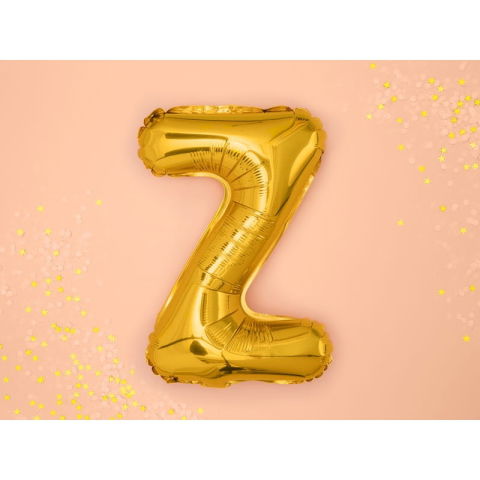 Litere - Balon Folie Metalizata Litera Z, Flippy, 40 cm, Umflati cu Heliu sau Aer, Ambalaj Individual, Pai inclus, Auriu