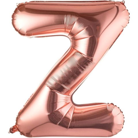 Litere - Balon Folie Metalizata Litera Z, Flippy, 80 cm, Umflati cu Heliu sau Aer, Ambalaj Individual, Pai inclus, Rose Gold