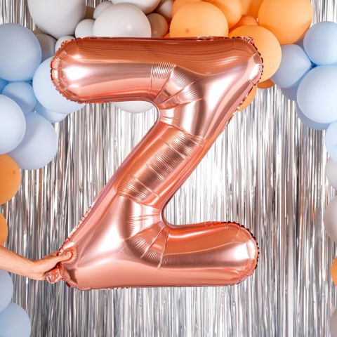 Petrecere - Balon Folie Metalizata Litera Z, Flippy, 80 cm, Umflati cu Heliu sau Aer, Ambalaj Individual, Pai inclus, Rose Gold