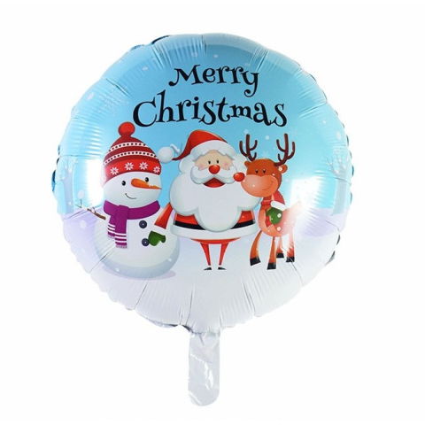 Baloane Folie - Balon Rotund, Flippy, din Folie de Aluminiu, Tema Craciun Merry Christmas, 44.5x53 cm, Albastru