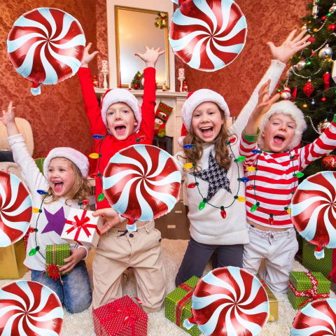 Baloane Folie - Balon Rotund, Flippy, din Folie de Aluminiu, Tema Craciun, Model Acadea, 44.5x53 cm, Rosu/Alb