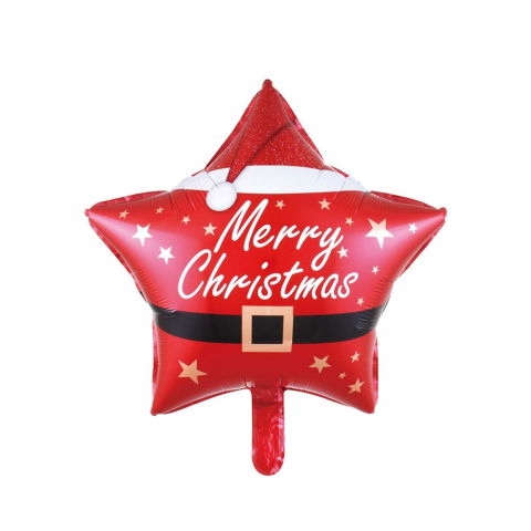 Baloane Folie - Balon Stea, Flippy, din Folie de Aluminiu, Tema Craciun Merry Christmas, 45 x 45 cm, Rosu