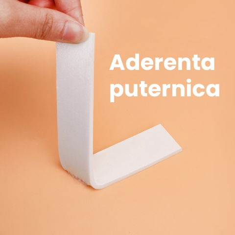 Banda adeziva - Banda Dubla Adeziva, Flippy, Banda Adeziva cu Burete, pentru Cadouri si Ambalaje, 1 m, Latime 2.5 cm, Alb