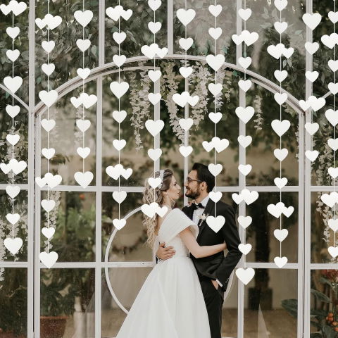 Petrecere - Banner cu Inimioare, Flippy, Tip Franjuri, 4 m, Rola de Ata Inclusa, Alb