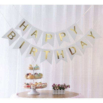 TeoMarket - Banner Happy Birthday 100x200 cm, Flippy, Dimensiune Stegulet 11.5x16.5 cm, Rola de Ata Inclusa, Alb