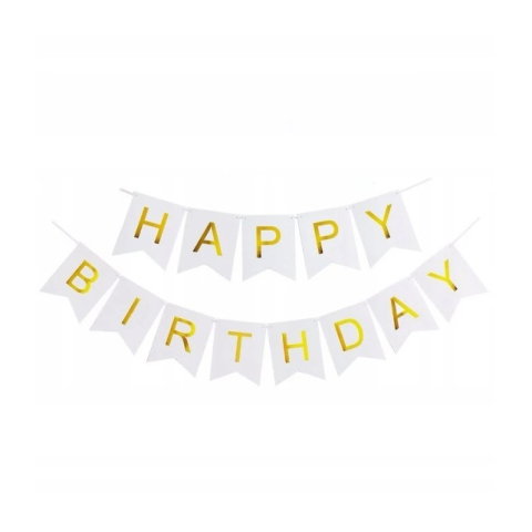 TeoMarket - Banner Happy Birthday 100x200 cm, Flippy, Dimensiune Stegulet 11.5x16.5 cm, Rola de Ata Inclusa, Alb