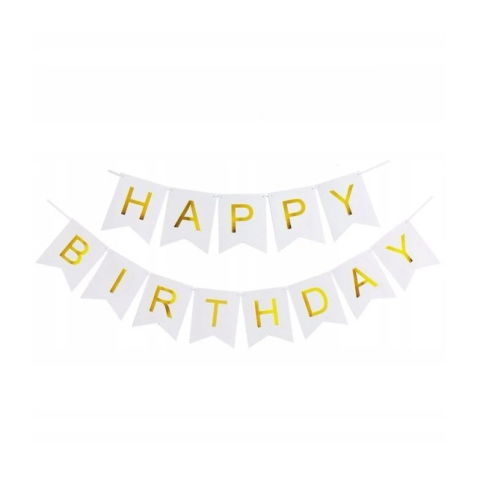 Petrecere - Banner Happy Birthday 100x200 cm, Flippy, Dimensiune Stegulet 11.5x16.5 cm, Rola de Ata Inclusa, Alb