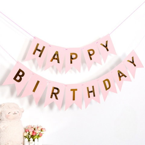 TeoMarket - Banner Happy Birthday 100x200 cm, Flippy, Dimensiune Stegulet 11.5x16.5 cm, Rola de Ata Inclusa, Roz