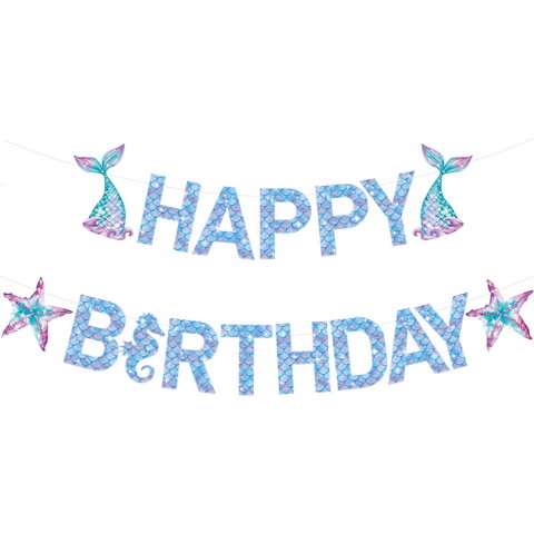TeoMarket - Banner Happy Birthday Sirena, Flippy, Colectia Mermaid, 17 Piese, Multicolor