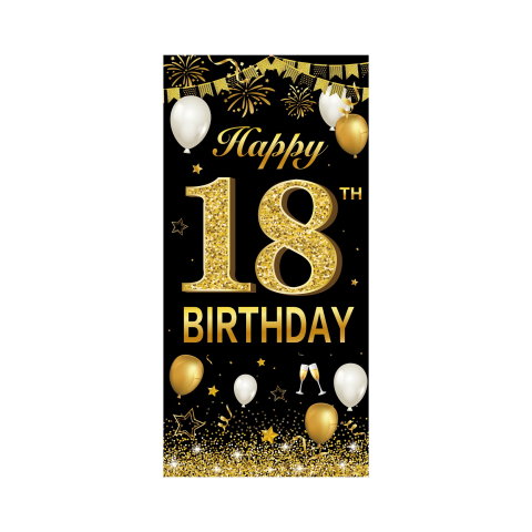 TeoMarket - Banner pentru Petrecere, Flippy, Model Happy Birthday, Tematica Majorat, Aniversare 18 Ani, 185x90 cm, Negru