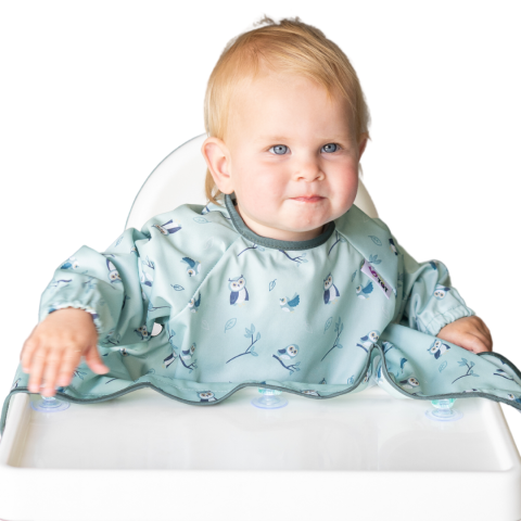 Accesorii hranire - Baveta cu maneci si ventuze - Bufnite