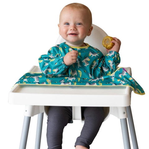 Accesorii hranire - Baveta cu maneci si ventuze - Zebre vesele