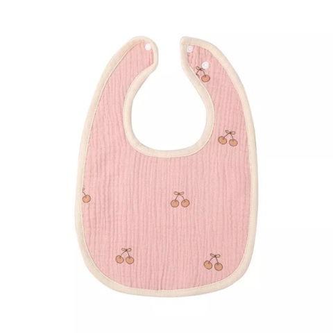 Articole Diverse copii - Baveta in Forma de U, Flippy, din Bumbac, pentru Copii 0-12 Luni, Rezistenta la Apa, cu Capse, Model cu Cirese, 21x30 cm, Roz