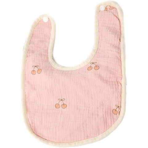 Articole Diverse copii - Baveta in Forma de U, Flippy, din Bumbac, pentru Copii 0-12 Luni, Rezistenta la Apa, cu Capse, Model cu Cirese, 21x30 cm, Roz