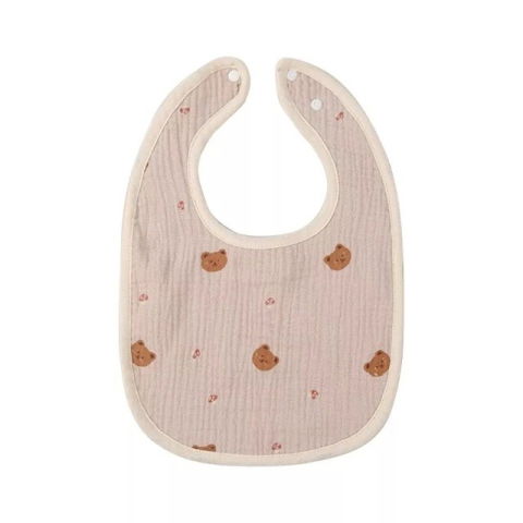 Articole Diverse copii - Baveta in Forma de U, Flippy, din Bumbac, pentru Copii 0-12 Luni, Rezistenta la Apa, cu Capse, Model cu Ursuleti, 21x30 cm, Bej