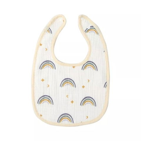 Articole Diverse copii - Baveta in Forma de U, Flippy, din Bumbac, pentru Copii 0-12 Luni, Rezistenta la Apa, cu Capse, Model Curcubeu, 21x30 cm, Bej