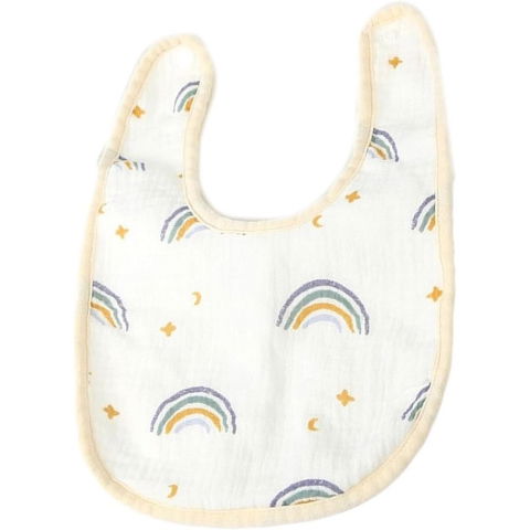 Articole Diverse copii - Baveta in Forma de U, Flippy, din Bumbac, pentru Copii 0-12 Luni, Rezistenta la Apa, cu Capse, Model Curcubeu, 21x30 cm, Bej