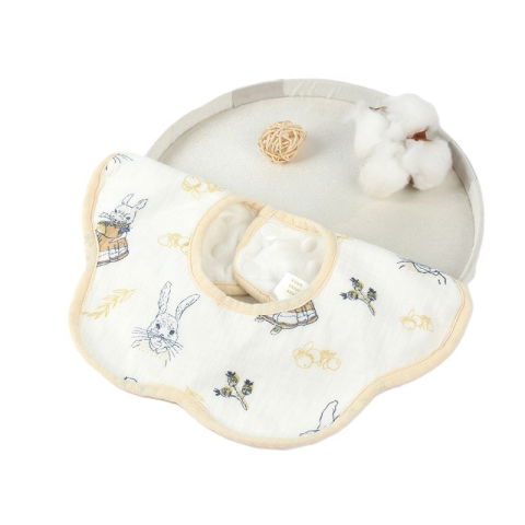 Articole Diverse copii - Baveta Tip Floare, Flippy, din Bumbac, pentru Copii 0-12 Luni, Rezistenta la apa, cu Capse, Model cu Iepurasi, 26 x 29 cm, Alb