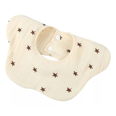 Articole Diverse copii - Baveta Tip Floare, Flippy, din Bumbac, pentru Copii 0-12 Luni, Rezistenta la apa, cu Capse, Model cu Stelute, 26 x 29 cm, Crem