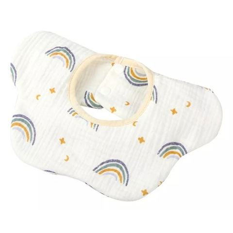 Articole Diverse copii - Baveta Tip Floare, Flippy, din Bumbac, pentru Copii 0-12 Luni, Rezistenta la apa, cu Capse, Model Curcubeu, 26 x 29 cm, Alb